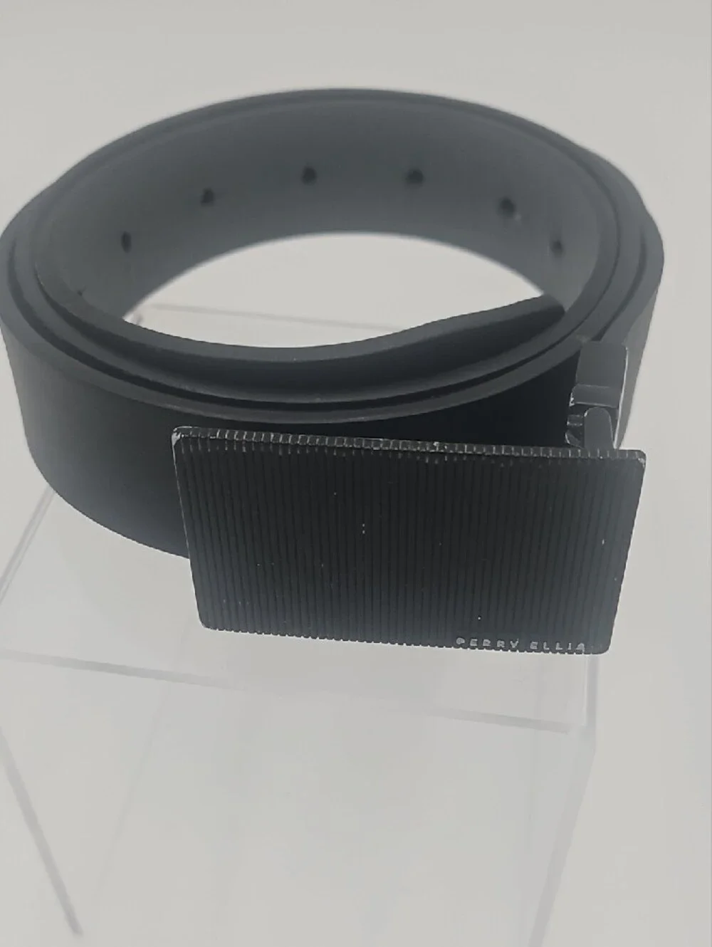 Perry Ellis Black Men's Plaque Buckle Dress Belt